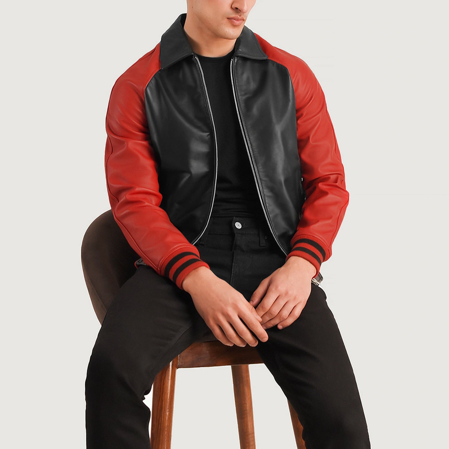 Walton Black &amp; Red Leather Varsity Jacket