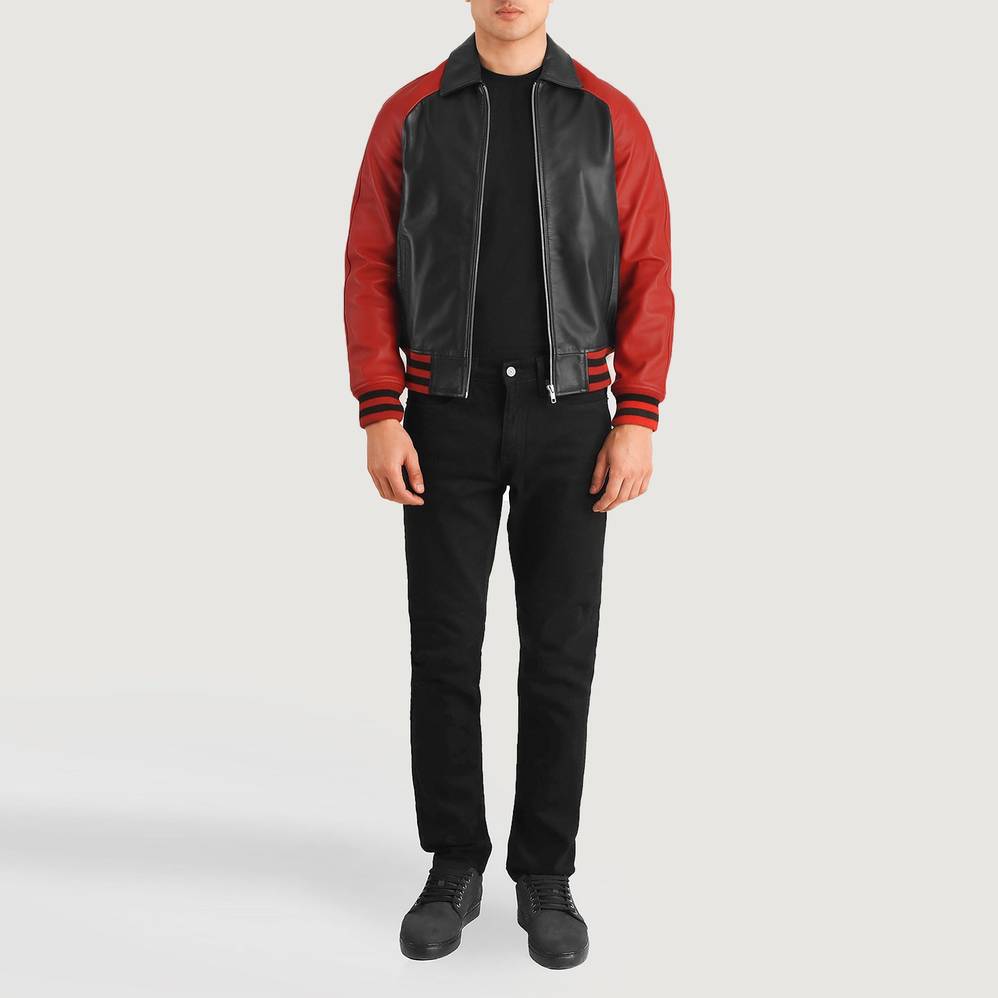 Walton Black &amp; Red Leather Varsity Jacket