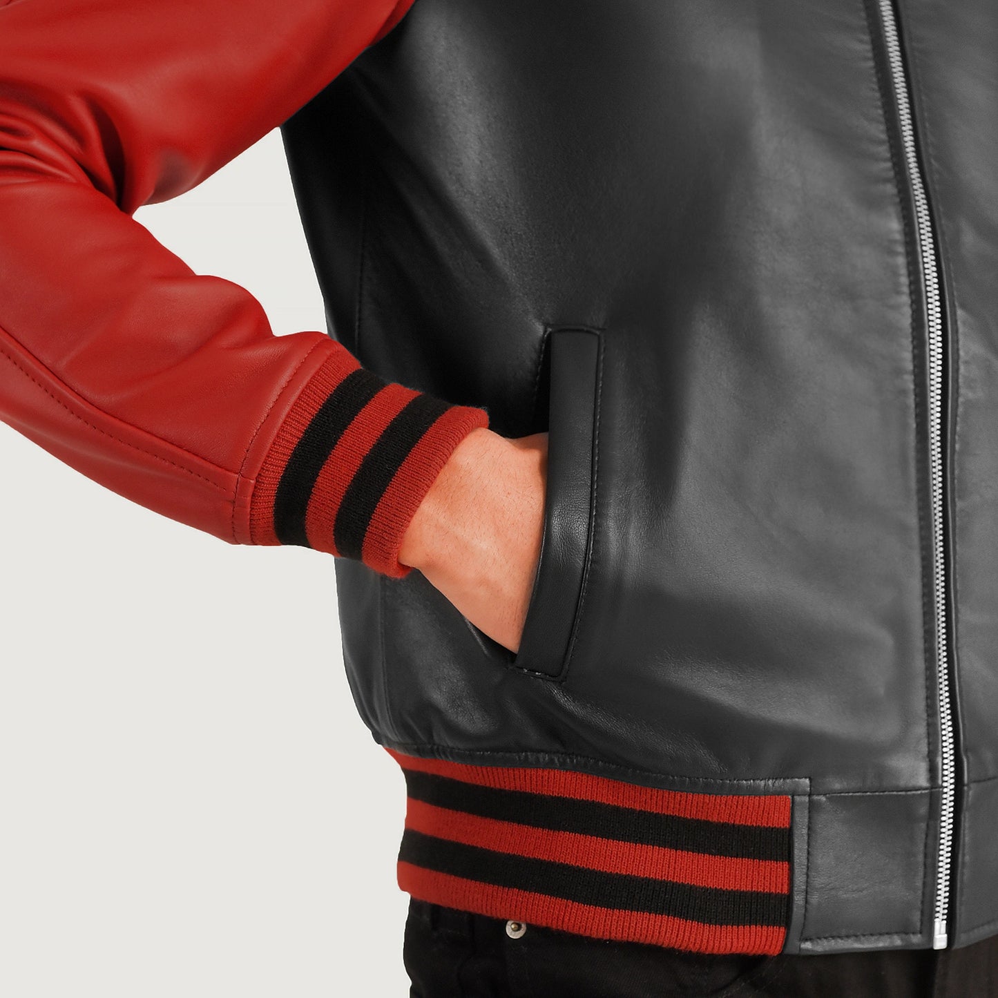 Walton Black &amp; Red Leather Varsity Jacket