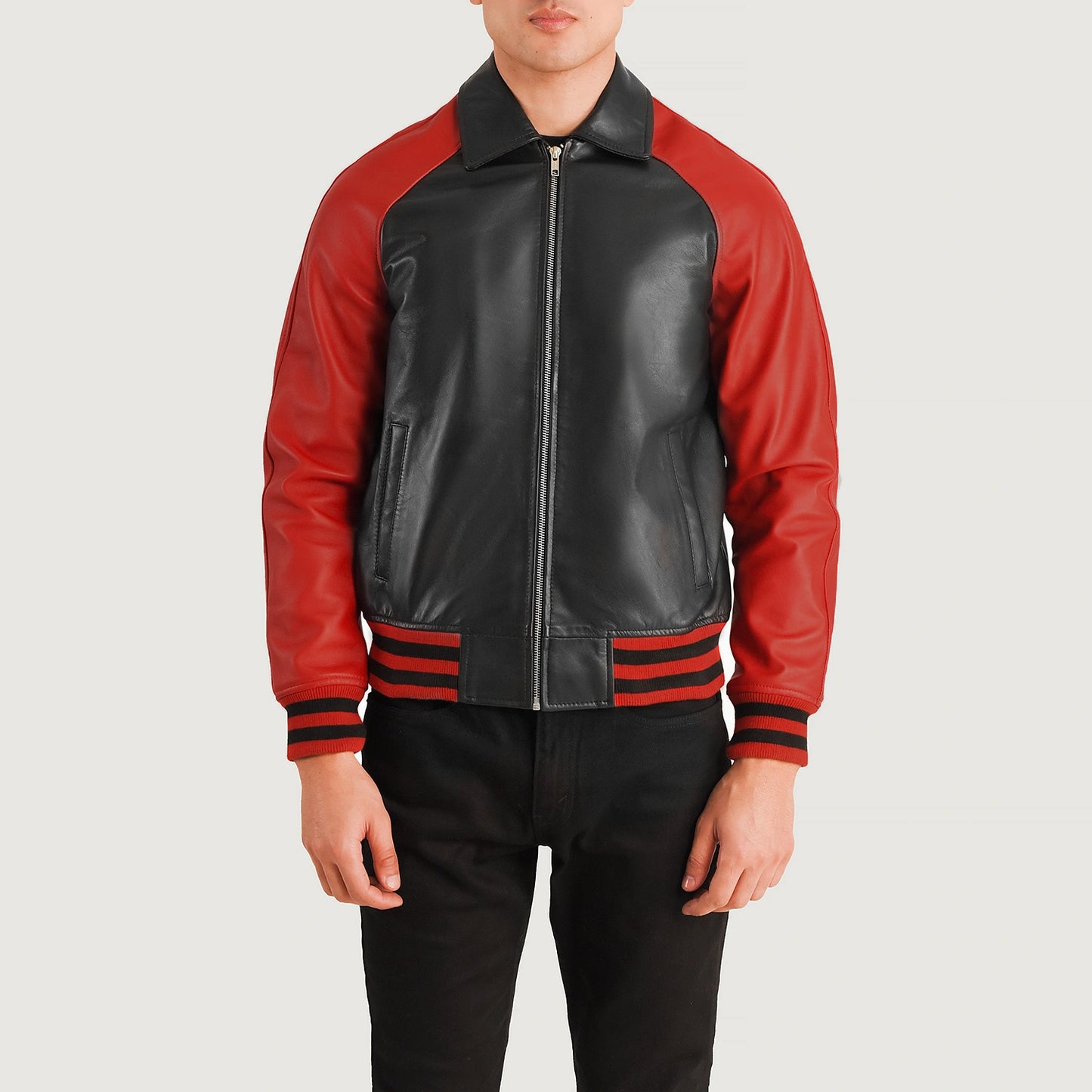 Walton Black &amp; Red Leather Varsity Jacket