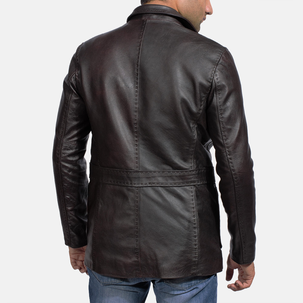 Wine Black Leather Blazer