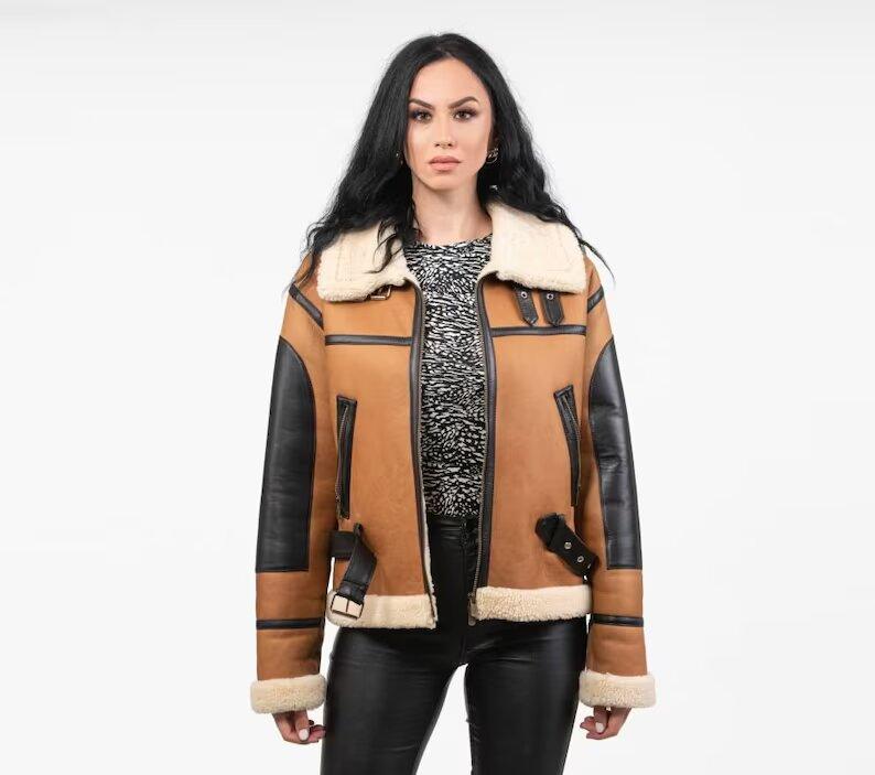 Women’s B3 RAF Brown Shearling Sherpa Lined Jacket