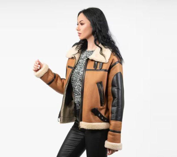 Women’s B3 RAF Brown Shearling Sherpa Lined Jacket