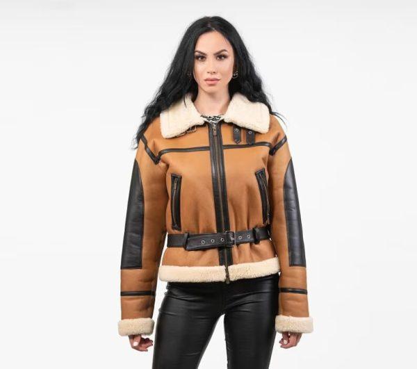 Women’s B3 RAF Brown Shearling Sherpa Lined Jacket