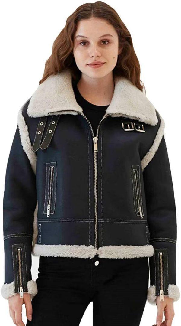 Women’s Black Shearling Suede Leather Jacket