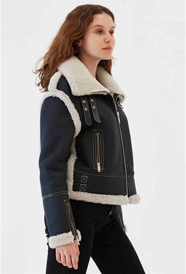 Women’s Black Shearling Suede Leather Jacket