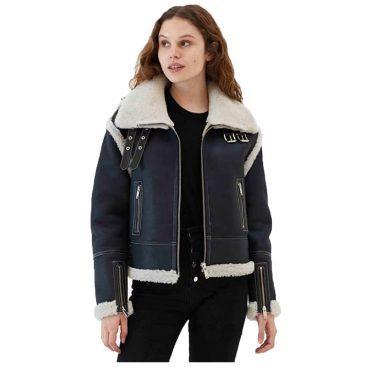 Women’s Black Shearling Suede Leather Jacket