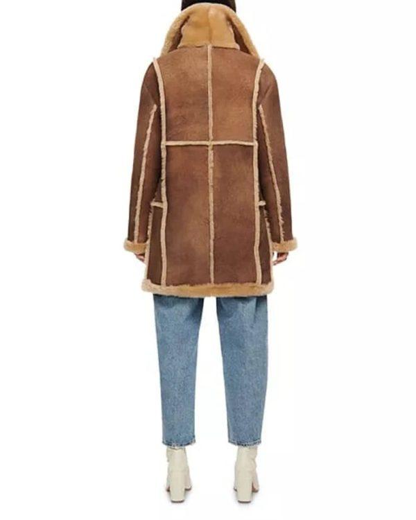 Women’s Brown Distressed Leather Shearling Trench Coat