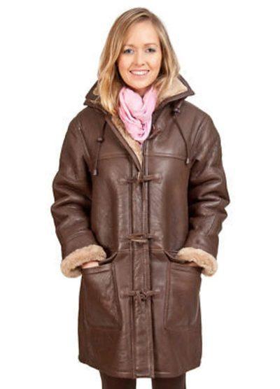 Women’s Brown Shearling Leather Trench Coat