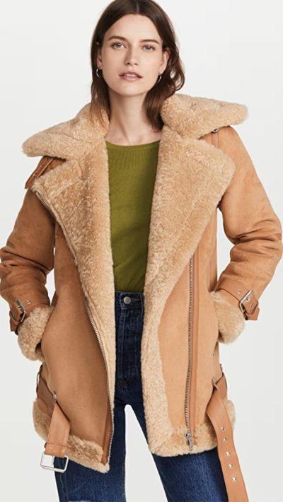 Women’s Brown Shearling Sheepskin Leather Trench Coat