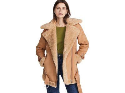 Women’s Brown Shearling Sheepskin Leather Trench Coat