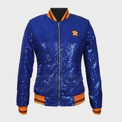 Women’s Houston Astros Sequin Blue Leather Jacket