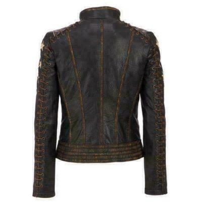 Women’s Long Sleeved Cafe Racer Leather Jacket