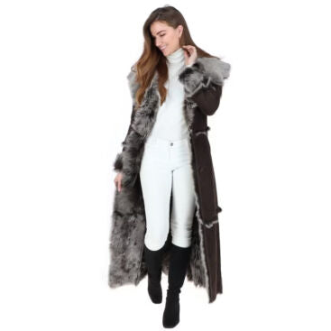 Women’s Penny Lane Long Leather Trench Coat Shearling Fur Coat