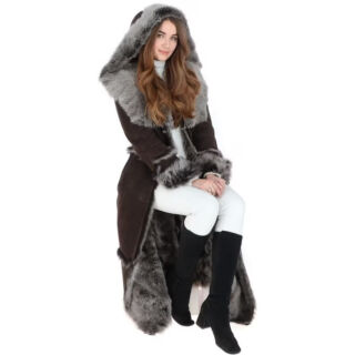 Women’s Penny Lane Long Leather Trench Coat Shearling Fur Coat