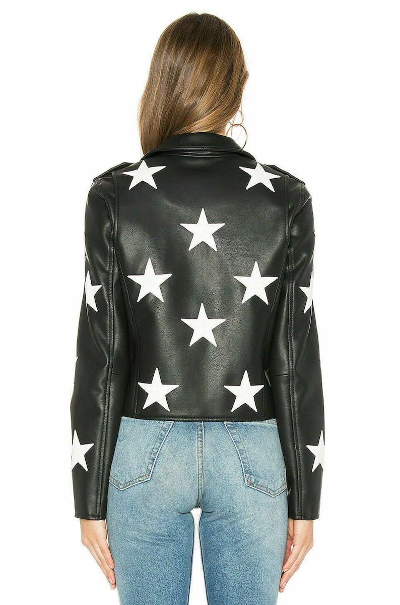 Women’s Vintage Biker Unique Stars Black Retro Leather Jacket