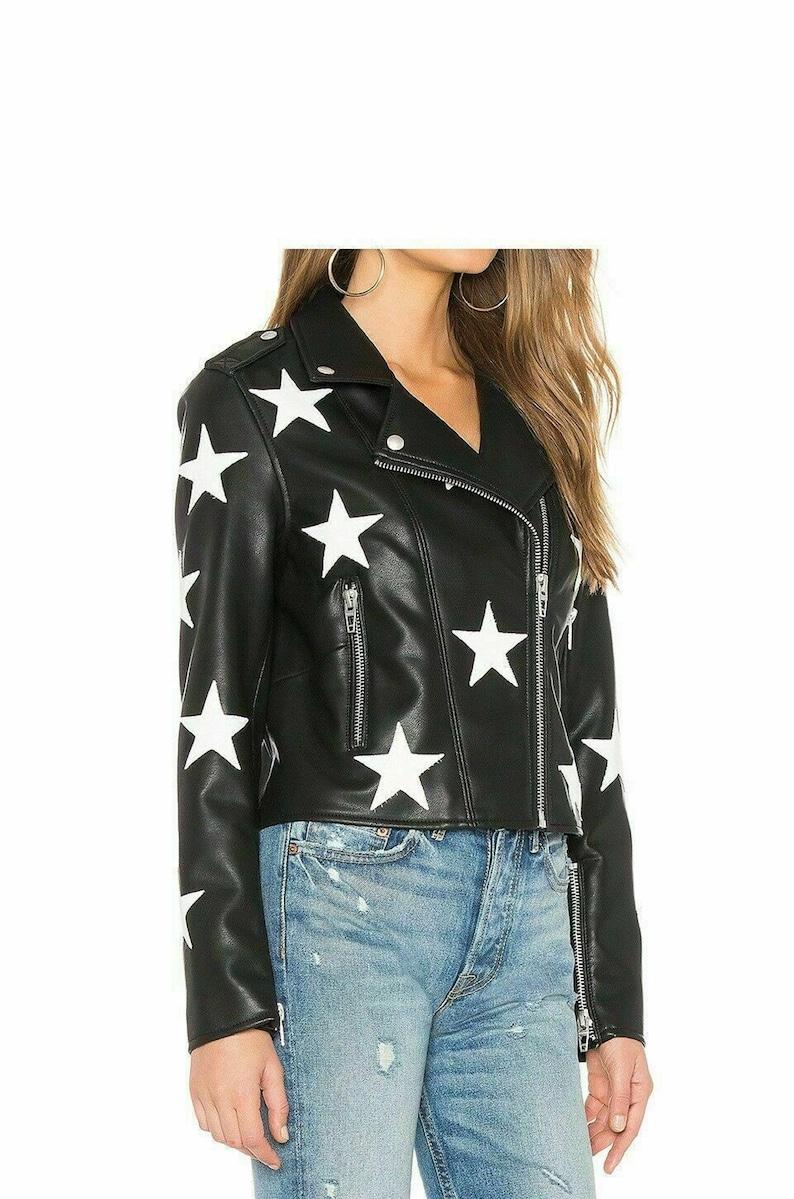 Women’s Vintage Biker Unique Stars Black Retro Leather Jacket