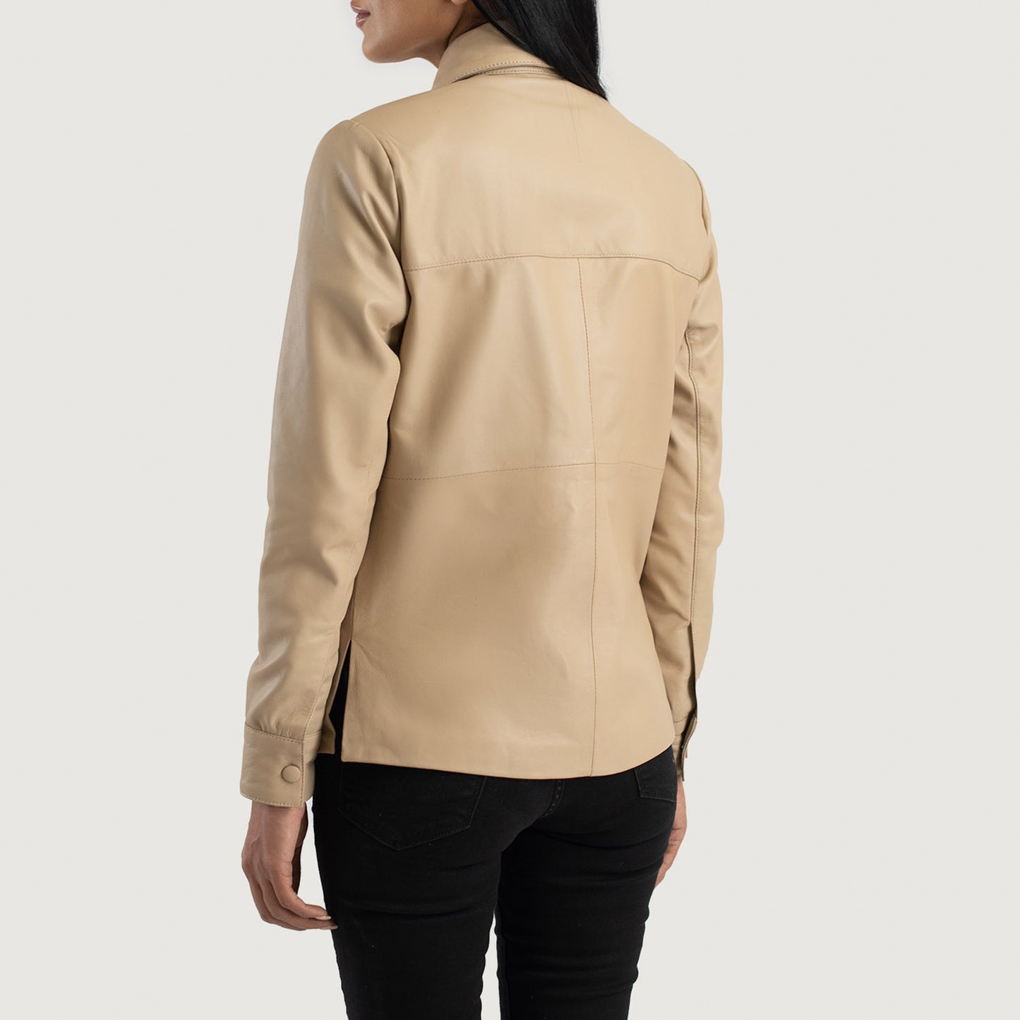 Zenith Beige Leather Shirt Jacket