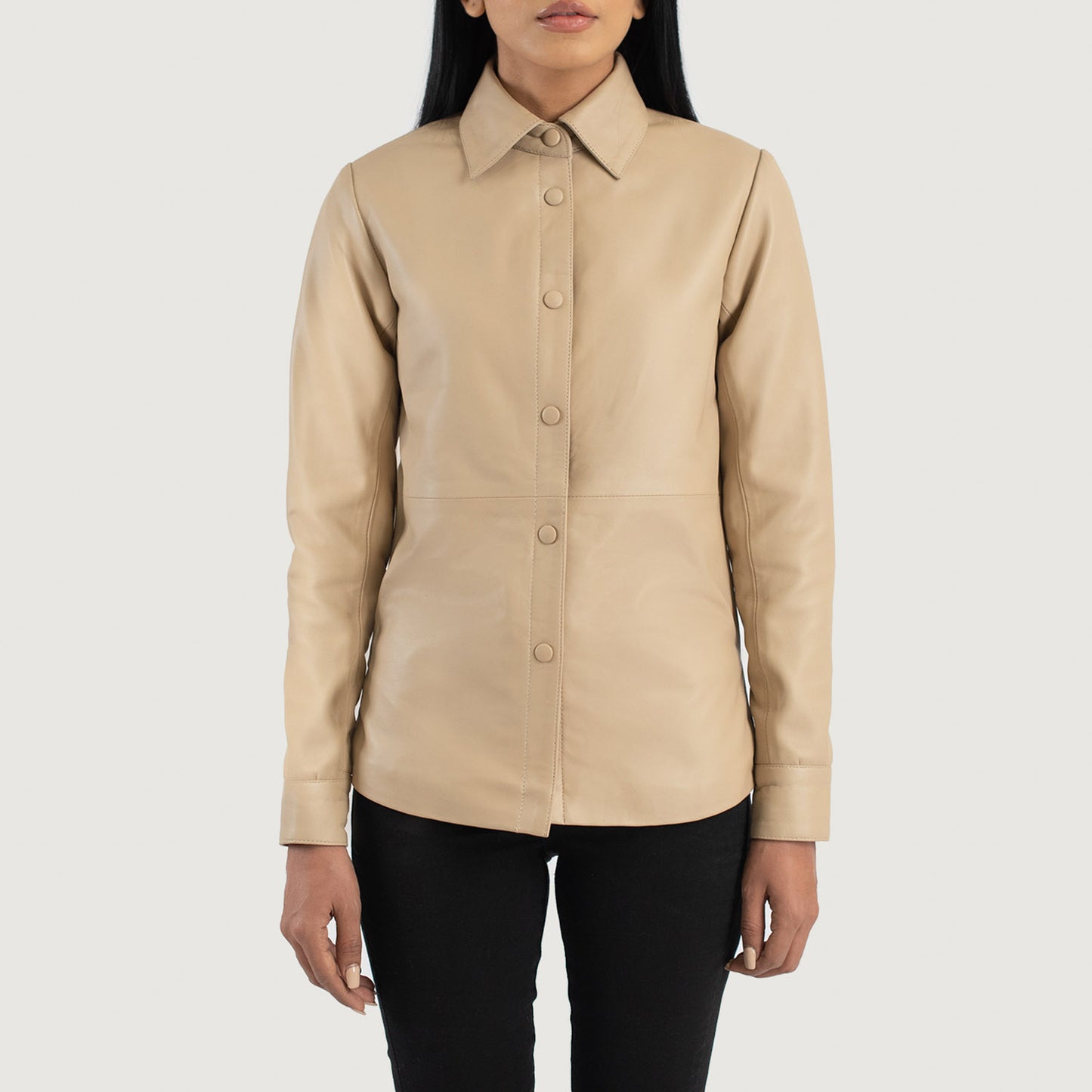 Zenith Beige Leather Shirt Jacket