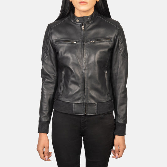 Zenna Black Leather Bomber Jacket