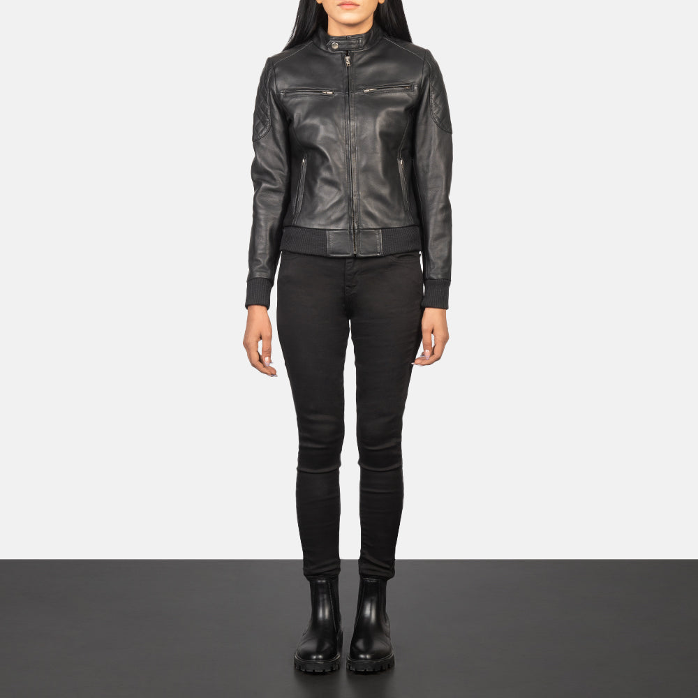 Zenna Black Leather Bomber Jacket