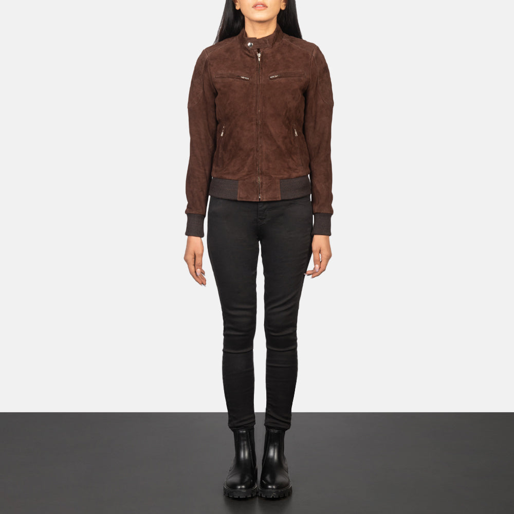 Zenna Mocha Suede Bomber Jacket