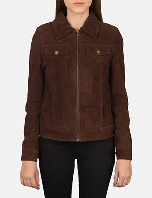 Zenna Mocha Suede Bomber Jacket