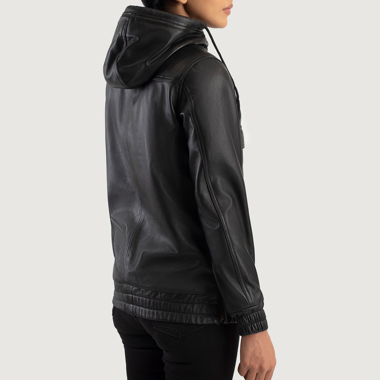 Zest Black Hooded Leather Pullover Jacket